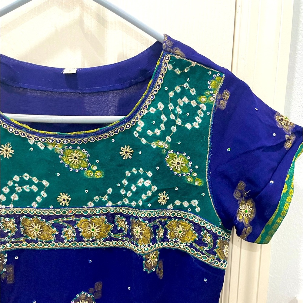 Blue and Green Printed Salwar Kameez